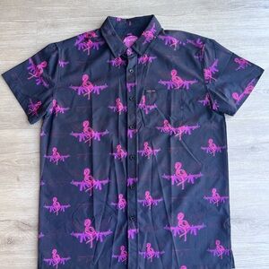 Men's Black and Pink Flamingo Shirt